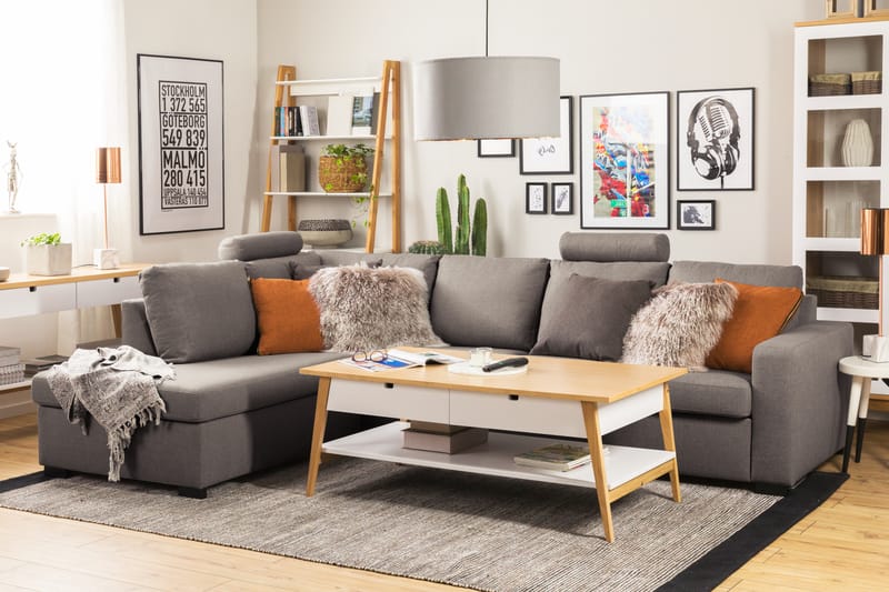 Crazy Limited Edition 4-sits Vänstervänd L-formad Djup Schäslongsoffa i Tyg - Grå - Möbler - Vardagsrum - Soffor - Divansoffa & schäslong