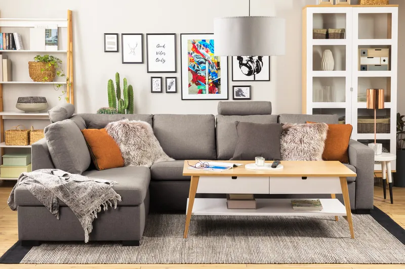 Crazy Limited Edition 4-sits Vänstervänd L-formad Djup Schäslongsoffa i Tyg - Grå - Möbler - Vardagsrum - Soffor - Divansoffa & schäslong