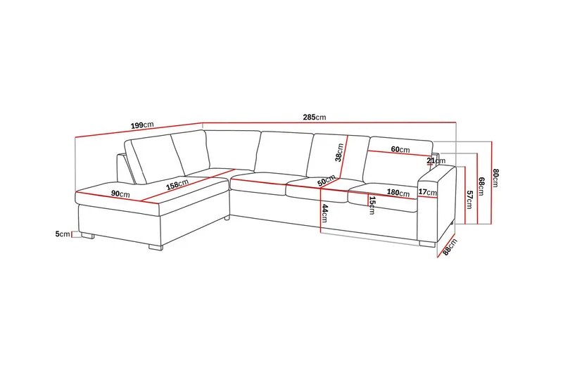 Crazy Limited Edition 4-sits Vänstervänd L-formad Djup Schäslongsoffa i Tyg - Grå - Möbler - Vardagsrum - Soffor - Divansoffa & schäslong