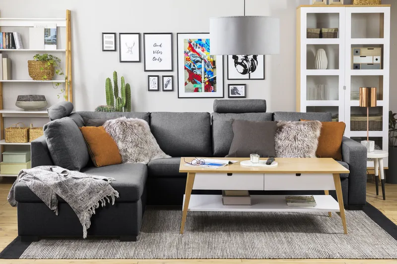 Crazy Limited Edition 4-sits Vänstervänd L-formad Schäslongsoffa i Tyg - Mörkgrå - Möbler - Vardagsrum - Soffor - Divansoffa & schäslong