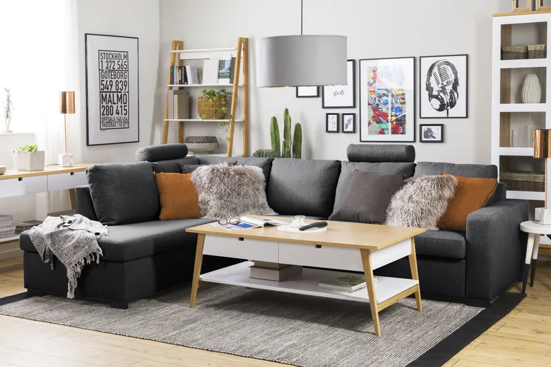 Crazy Limited Edition 4-sits Vänstervänd L-formad Schäslongsoffa i Tyg - Mörkgrå - Möbler - Vardagsrum - Soffor - Divansoffa & schäslong