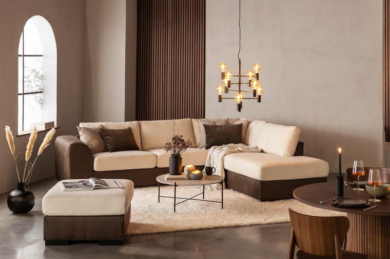 Cuba 4-sits Högervänd L-formad Schäslongsoffa i Konstläder/Tyg - Brun / Beige - Möbler - Vardagsrum - Soffor - Divansoffa & schäslong