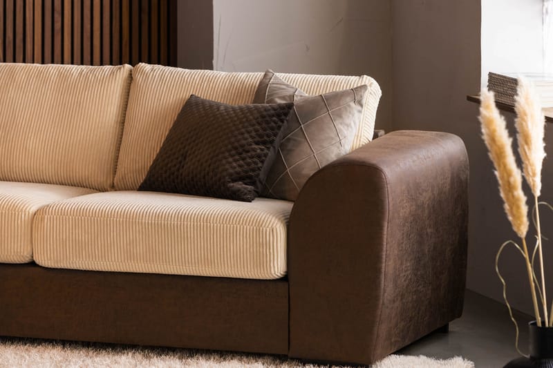 Cuba 4-sits Vänstervänd L-formad Schäslongsoffa i Manchester/Konstläder - Brun / Beige - Möbler - Vardagsrum - Soffor - Divansoffa & schäslong