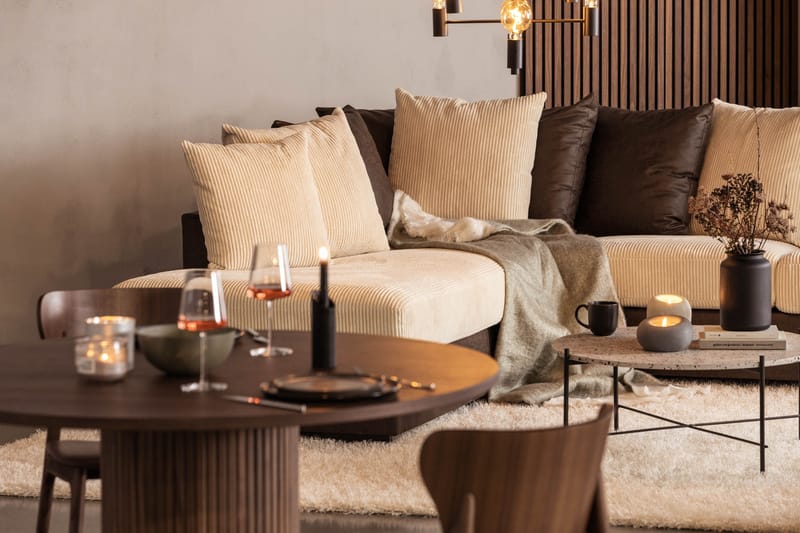 Cuba 4-sits Vänstervänd L-formad Schäslongsoffa i Manchester/Konstläder inkl Kuvertkuddar - Brun / Beige - Möbler - Vardagsrum - Soffor - Divansoffa & schäslong