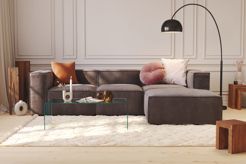 Cubo 4-sits L-formad Djup Modulsoffa med Divan i Sammet - Mörkgrå - Möbler - Vardagsrum - Soffor - Divansoffa & schäslong