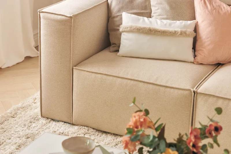 Cubo 4-sits L-formad Djup Modulsoffa med Divan i Tyg - Beige - Möbler - Vardagsrum - Soffor - Divansoffa & schäslong