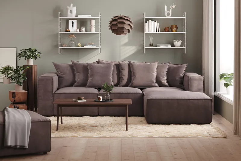 Cubo 4-sits Vändbar L-formad Djup Modulsoffa med Divan i Sammet - Mörkgrå - Möbler - Vardagsrum - Soffor - Divansoffa & schäslong