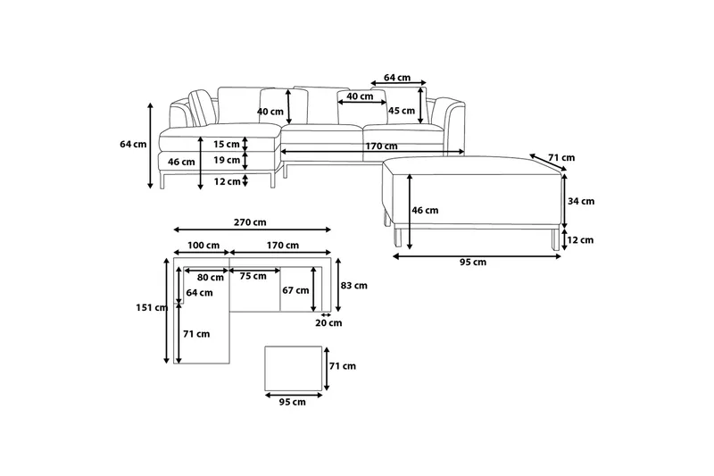 Dugard Hörnsoffa Höger + Fotpall - Beige - Möbler - Vardagsrum - Soffor - Divansoffa & schäslong