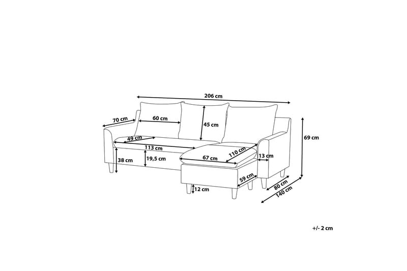 Elvenes Hörnsoffa 206 cm - Grå - Möbler - Vardagsrum - Soffor - Divansoffa & schäslong