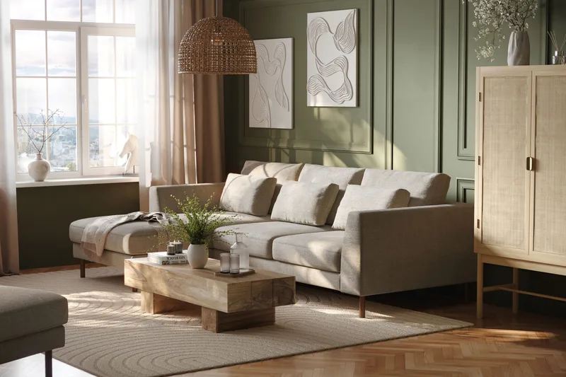 Florenz 3-sits Vänstervänd L-formad Divansoffa i Chenille - Grå/Beige - Möbler - Vardagsrum - Soffor - Divansoffa & schäslong