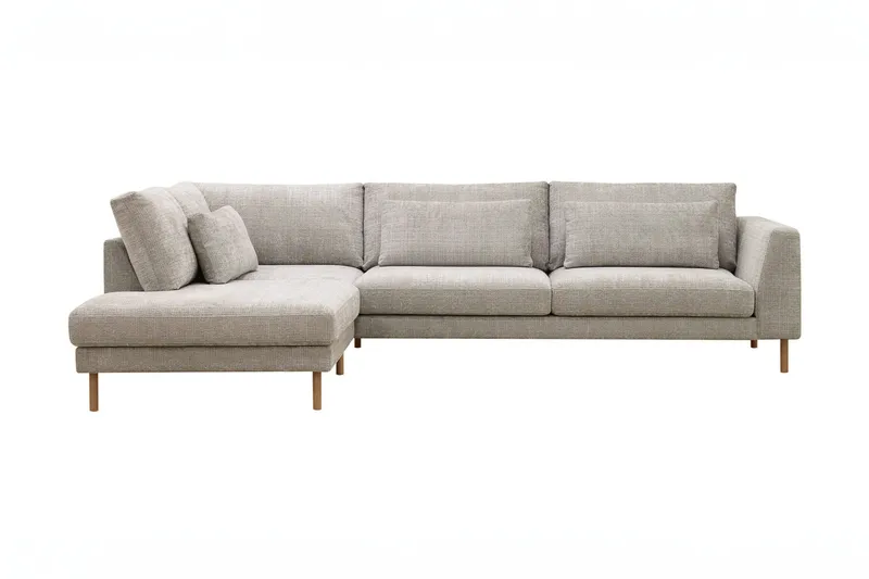 Florenz 4-sits Vänstervänd L-formad Schäslongsoffa i Tyg, Grå/Beige