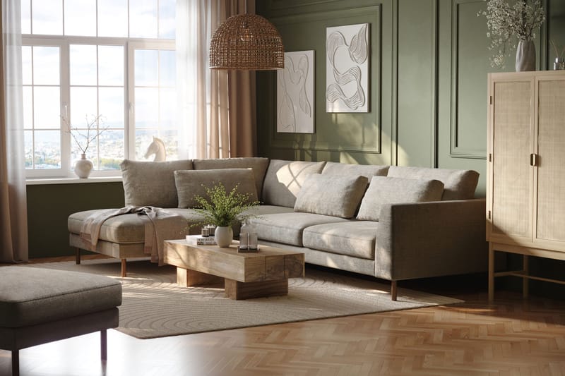 Florenz 4-sits Vänstervänd L-formad Schäslongsoffa i Tyg - Grå/Beige - Möbler - Vardagsrum - Soffor - Divansoffa & schäslong