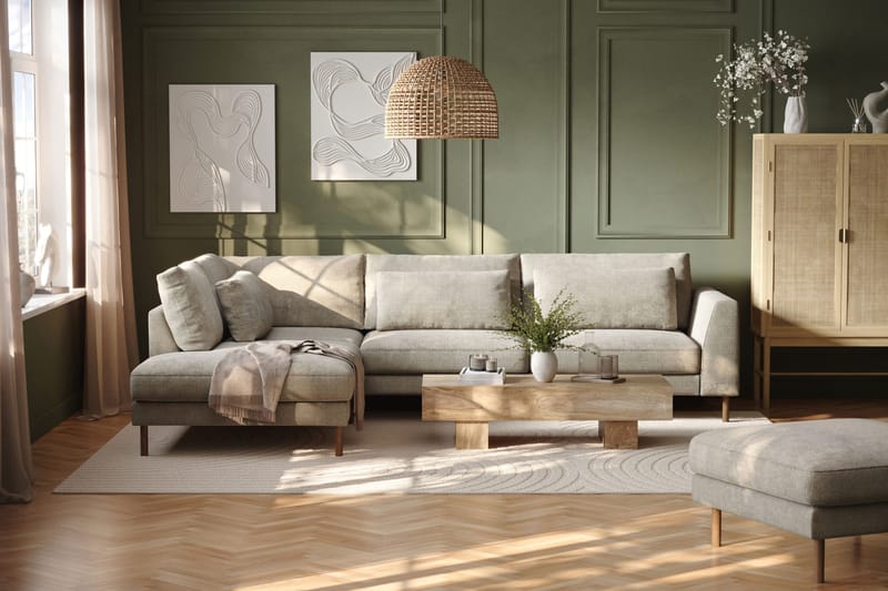 Florenz 4-sits Vänstervänd L-formad Schäslongsoffa i Tyg - Grå/Beige - Möbler - Vardagsrum - Soffor - Divansoffa & schäslong
