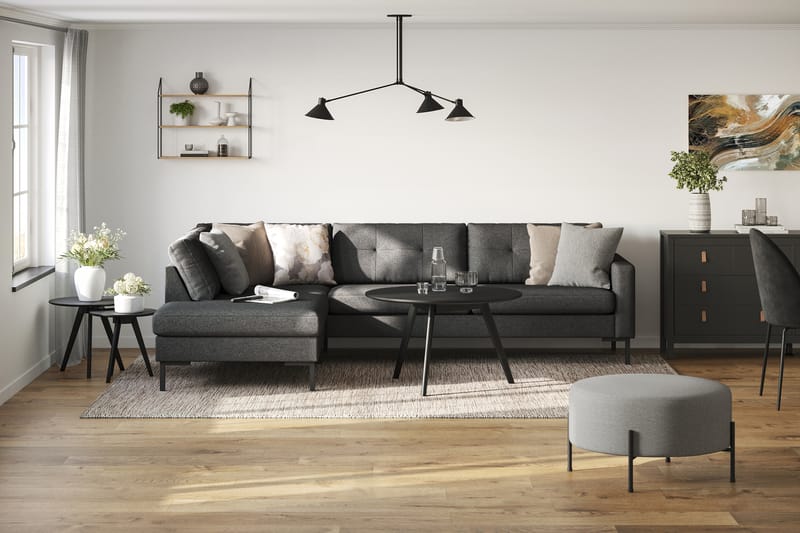 Frillestad 4-sits Vänstervänd L-formad Schäslongsoffa i Tyg - Mörkgrå - Möbler - Vardagsrum - Soffor - Divansoffa & schäslong