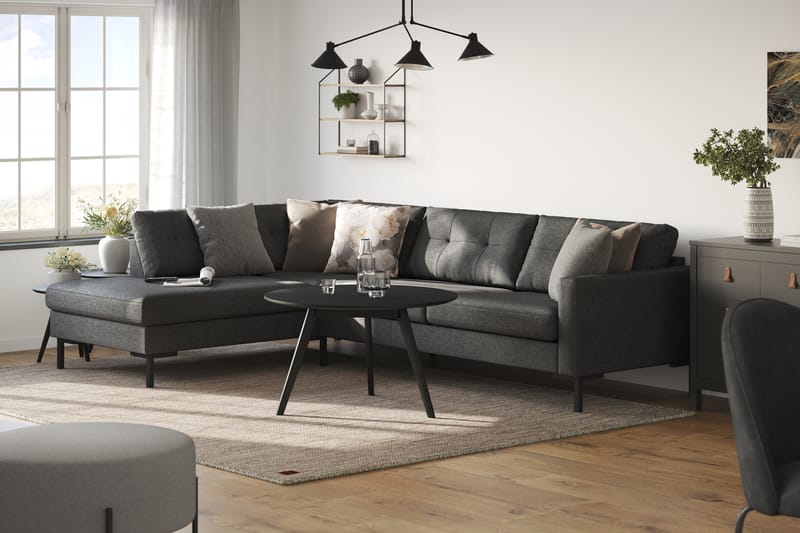 Frillestad 4-sits Vänstervänd L-formad Schäslongsoffa i Tyg - Mörkgrå - Möbler - Vardagsrum - Soffor - Divansoffa & schäslong