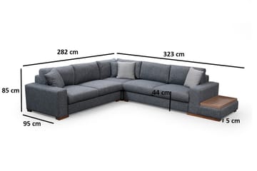 Huelva 5-sits Högervänd L-formad Hörnsoffa 323 cm med Sidobord i Tyg - Grå - Möbler - Vardagsrum - Soffor - Hörnsoffor
