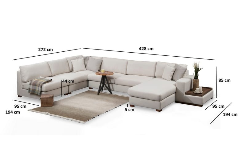 Huelva 5-sits Vänstervänd U-formad Hörnsoffa med Divan i Tyg - Beige - Möbler - Vardagsrum - Soffor - Hörnsoffor