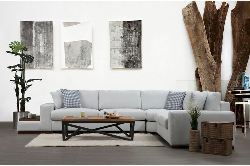 Huelva Vänstervänd L-formad Hörnsoffa 363 cm i Tyg med Sidobord - Beige - Möbler - Vardagsrum - Soffor - Hörnsoffor