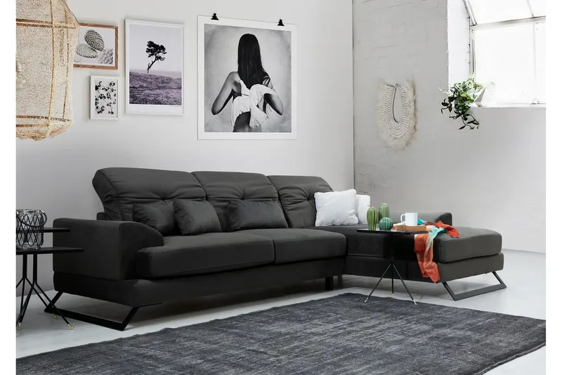 Jaraad Hörnsoffa med Divan Höger - Svart - Möbler - Vardagsrum - Soffor - Divansoffa & schäslong