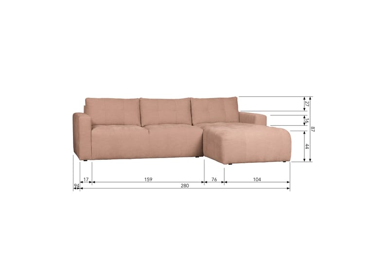 LASKOWO 3-Sits Soffa Höger Rosa - Möbler - Vardagsrum - Soffor - Divansoffa & schäslong