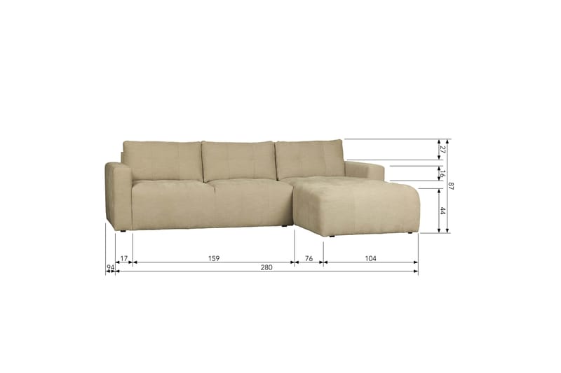 LASKOWO 3-Sits Soffa Höger Sand - Möbler - Vardagsrum - Soffor - Divansoffa & schäslong