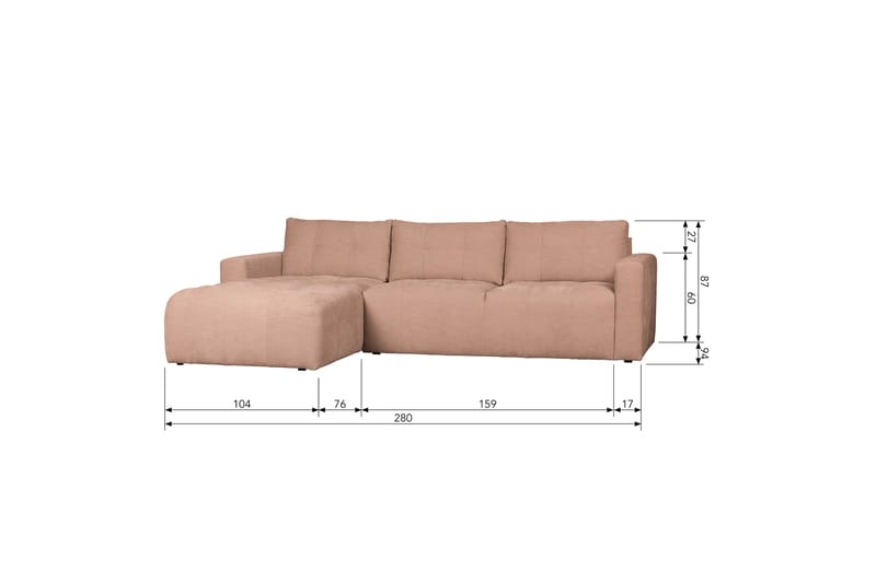 LASKOWO 3-Sits Soffa Vänster Rosa - Möbler - Vardagsrum - Soffor - Divansoffa & schäslong