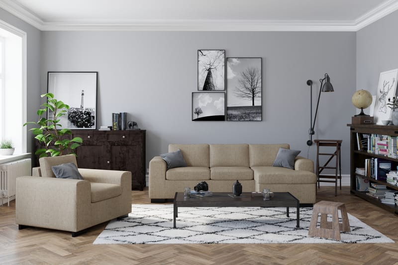 Link 3-sits Vändbar L-formad Divansoffa i Tyg - Beige - Möbler - Vardagsrum - Soffor - Divansoffa & schäslong