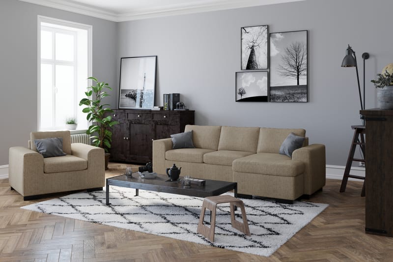Link 3-sits Vändbar L-formad Divansoffa i Tyg - Beige - Möbler - Vardagsrum - Soffor - Divansoffa & schäslong