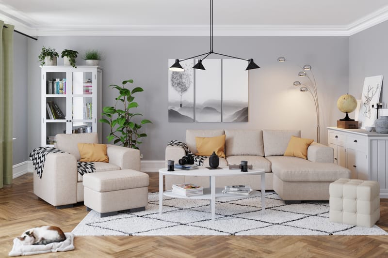 Link 3-sits Vändbar L-formad Divansoffa i Tyg - Beige - Möbler - Vardagsrum - Soffor - Divansoffa & schäslong