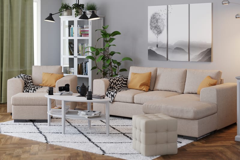 Link 3-sits Vändbar L-formad Divansoffa i Tyg - Beige - Möbler - Vardagsrum - Soffor - Divansoffa & schäslong