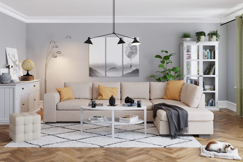 Link 4-sits Högervänd L-formad Large Schäslongsoffa i Tyg - Beige - Möbler - Vardagsrum - Soffor - Divansoffa & schäslong