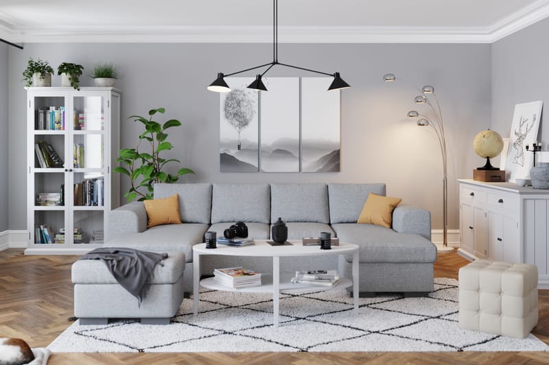 Link 4-sits U-formad Soffa med dubbeldivan i Tyg - Ljusgrå - Möbler - Vardagsrum - Soffor - Divansoffa & schäslong