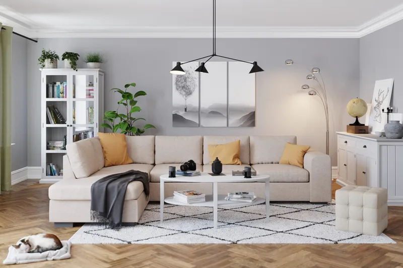 Link 4-sits Vänstervänd L-formad Schäslongsoffa i Tyg - Beige - Möbler - Vardagsrum - Soffor - Divansoffa & schäslong