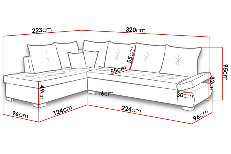 LORD Hörnbäddsoffa 320x223x95 cm - Grå - Möbler - Vardagsrum - Soffor - Divansoffa & schäslong