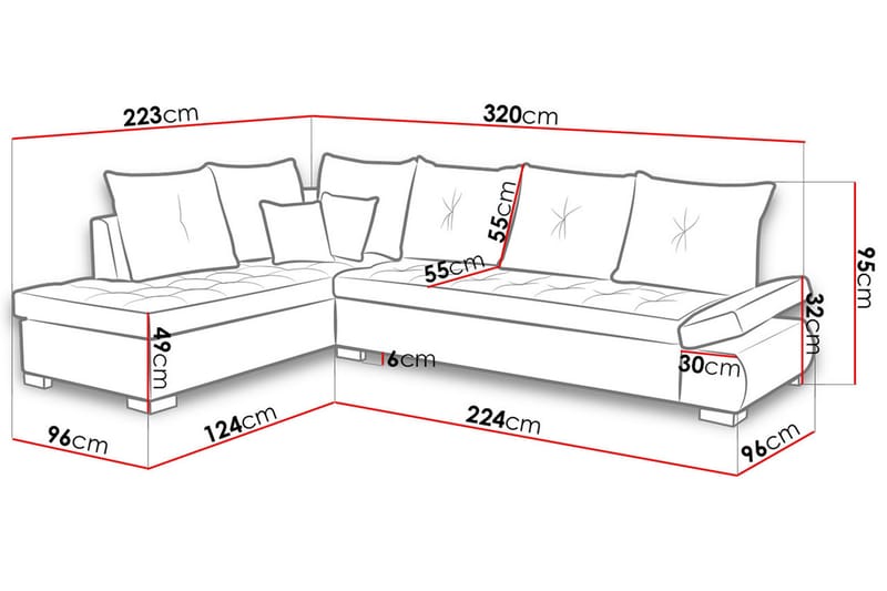 LORD Hörnbäddsoffa 320x223x95 cm - Grå - Divansoffa & schäslong