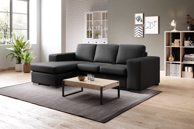 Memphis 3-sits Vändbar L-formad Divansoffa i Konstläder - Svart - Möbler - Vardagsrum - Soffor - Divansoffa & schäslong