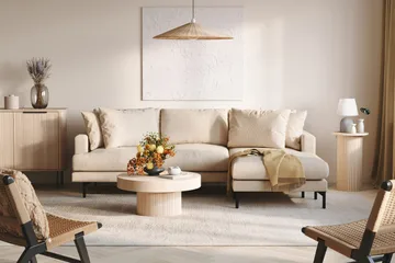 Menard 3-sits Högervänd L-formad Divansoffa i Manchester - Beige - Möbler - Vardagsrum - Soffor - Divansoffa & schäslong