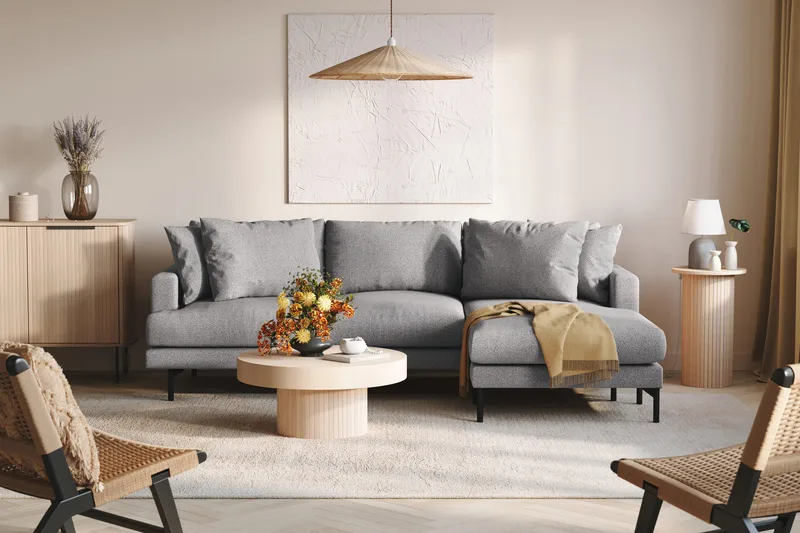 Menard 3-sits Högervänd L-formad Divansoffa i Tyg - Grå - Möbler - Vardagsrum - Soffor - Divansoffa & schäslong