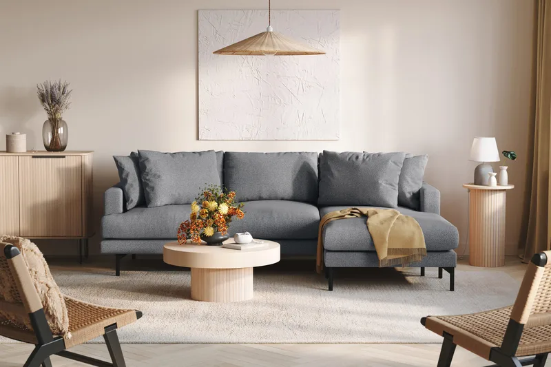 Menard 3-sits Högervänd L-formad Divansoffa i Tyg - Mörkgrå - Möbler - Vardagsrum - Soffor - Divansoffa & schäslong