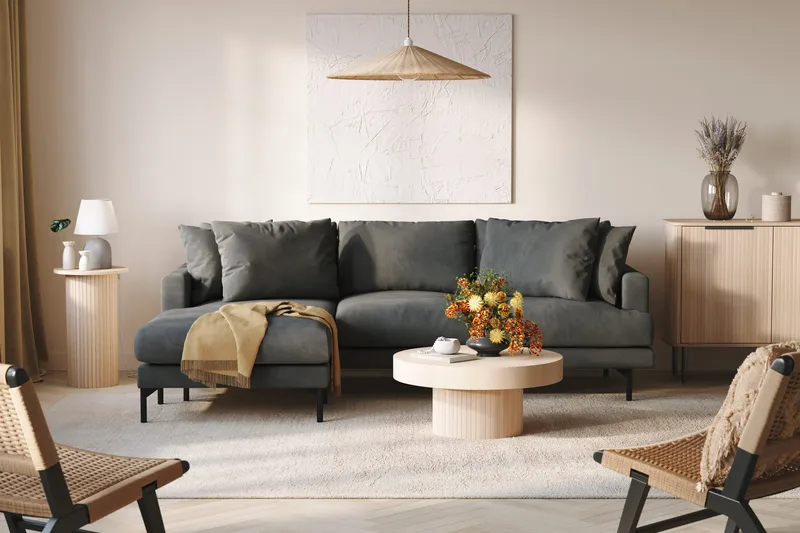 Menard 3-sits Vänstervänd L-formad Divansoffa i Manchester - Grå - Möbler - Vardagsrum - Soffor - Divansoffa & schäslong