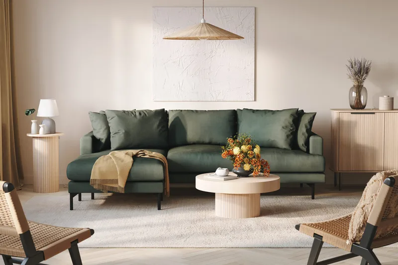 Menard 3-sits Vänstervänd L-formad Divansoffa i Manchester - Grön - Möbler - Vardagsrum - Soffor - Divansoffa & schäslong