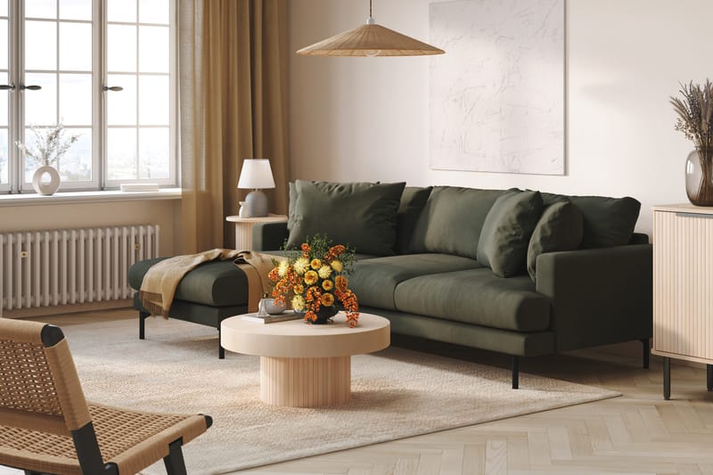 Menard 3-sits Vänstervänd L-formad Divansoffa i Manchester - Mörkgrön - Möbler - Vardagsrum - Soffor - Divansoffa & schäslong