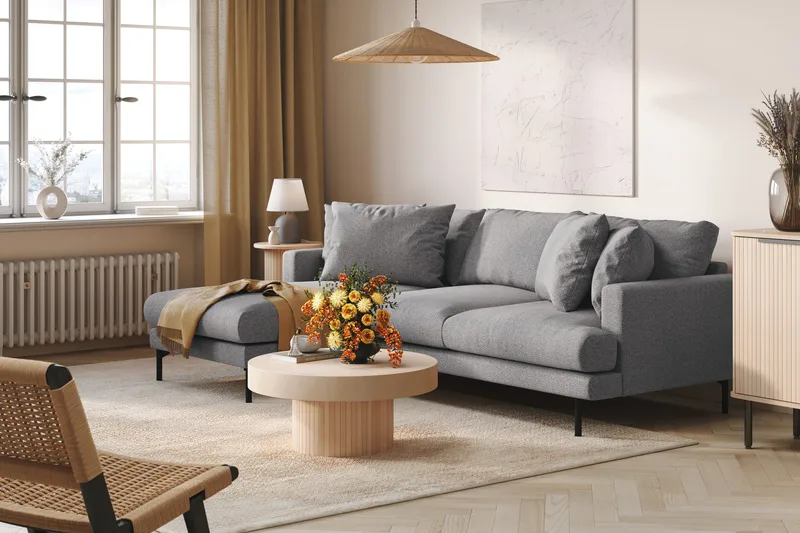 Menard 3-sits Vänstervänd L-formad Divansoffa i Tyg - Grå - Möbler - Vardagsrum - Soffor - Divansoffa & schäslong