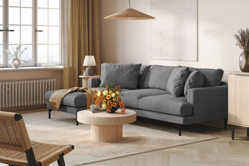 Menard 3-sits Vänstervänd L-formad Divansoffa i Tyg - Mörkgrå - Möbler - Vardagsrum - Soffor - Divansoffa & schäslong