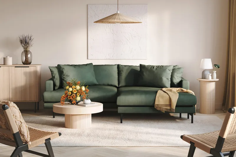 Menard 4-sits Högervänd L-formad Divansoffa i Manchester - Grön - Möbler - Vardagsrum - Soffor - Divansoffa & schäslong