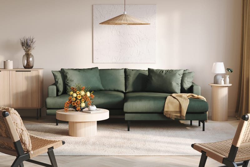 Menard 4-sits Högervänd L-formad Divansoffa i Manchester - Grön - Möbler - Vardagsrum - Soffor - Divansoffa & schäslong