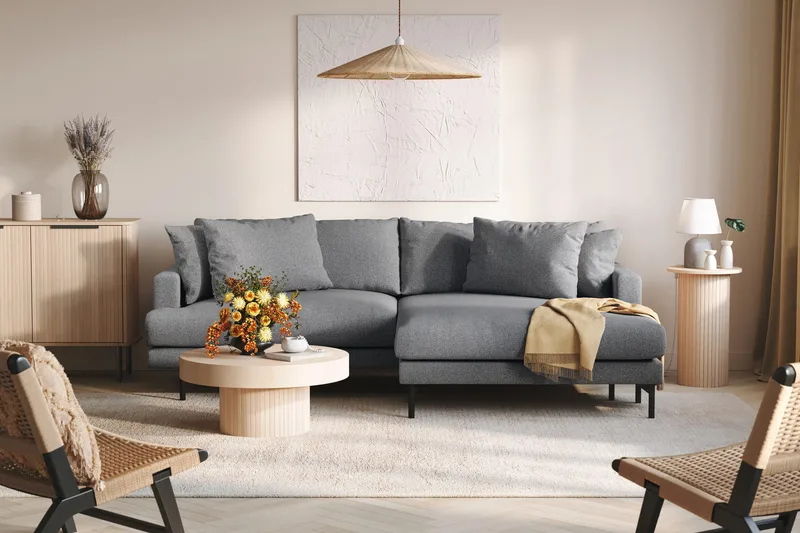 Menard 4-sits Högervänd L-formad Divansoffa i Tyg - Mörkgrå - Möbler - Vardagsrum - Soffor - Divansoffa & schäslong