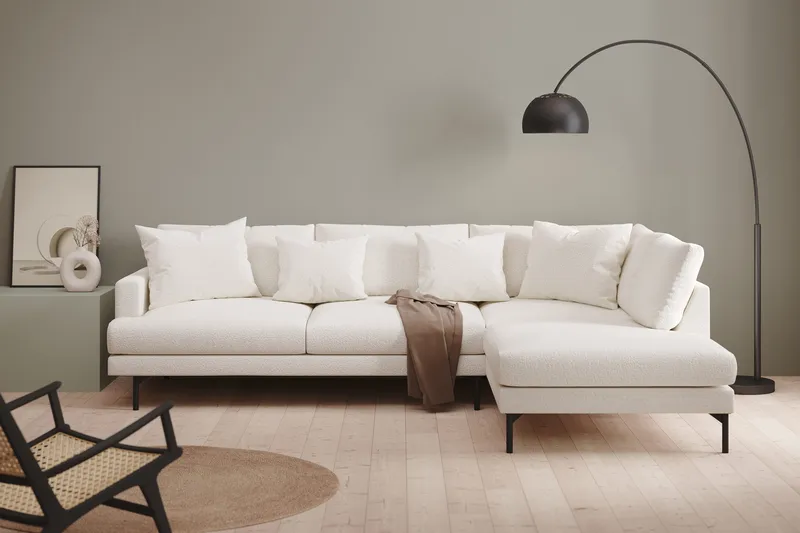 Menard 4-sits Högervänd L-formad Djup Schäslongsoffa i Bouclé - Vit - Möbler - Vardagsrum - Soffor - Divansoffa & schäslong