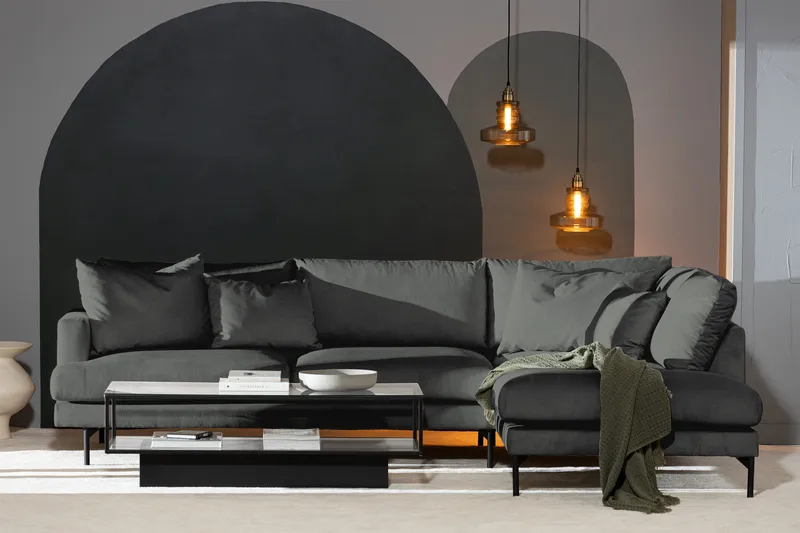 Menard 4-sits Högervänd L-formad Djup Schäslongsoffa i Manchester - Grå - Möbler - Vardagsrum - Soffor - Divansoffa & schäslong