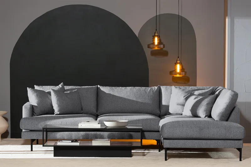 Menard 4-sits Högervänd L-formad Djup Schäslongsoffa i Tyg - Grå - Möbler - Vardagsrum - Soffor - Divansoffa & schäslong